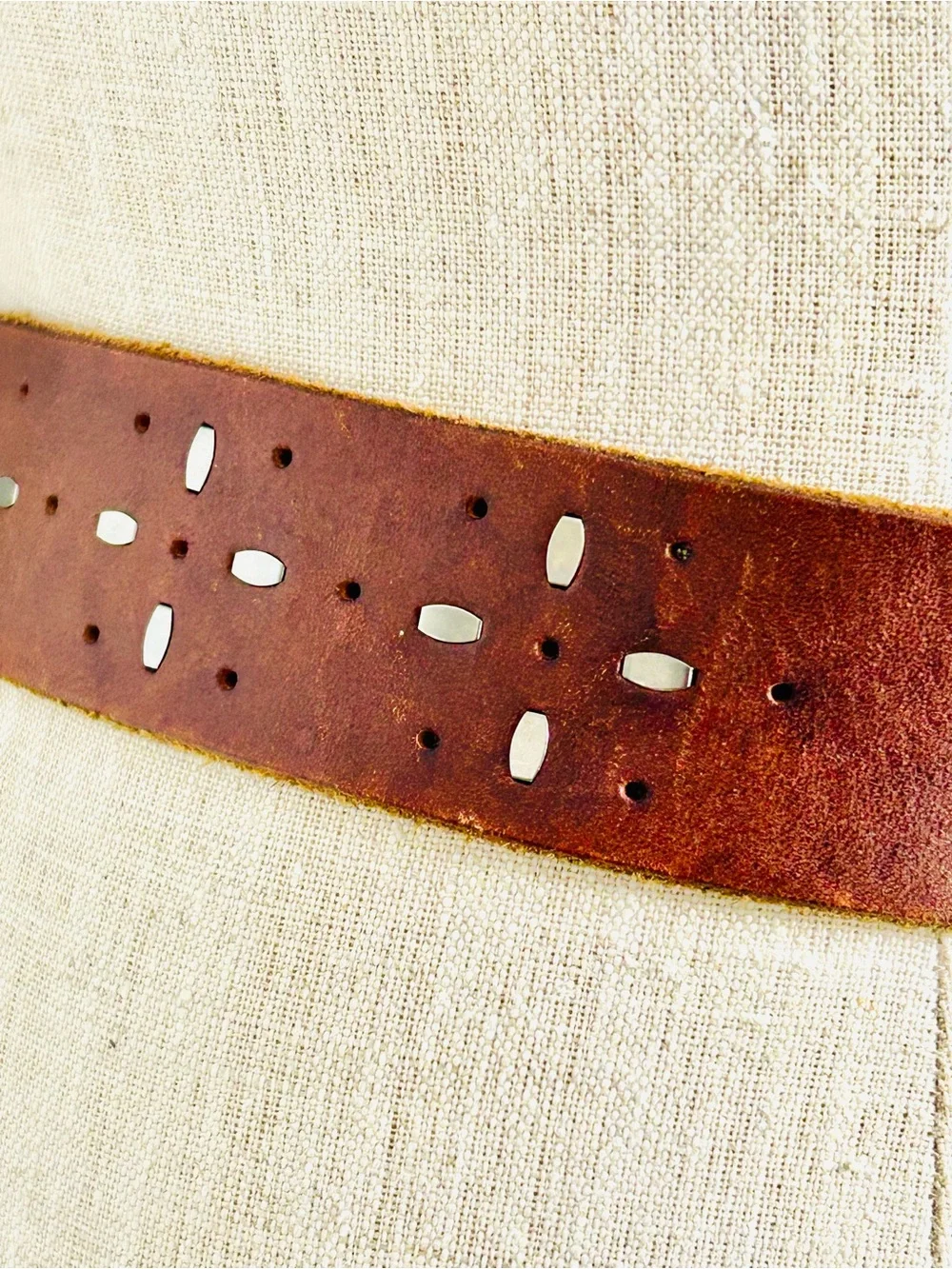 American Eagle Outfitters Brown Leather Belt with Studded Design, Boho Western